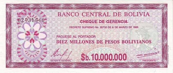 10000000 Pesos Bolivianos from Bolivia