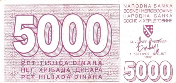 5000 Dinara from Bosnia Herzegovina