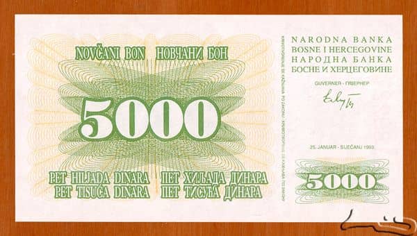 5000 Dinara from Bosnia Herzegovina