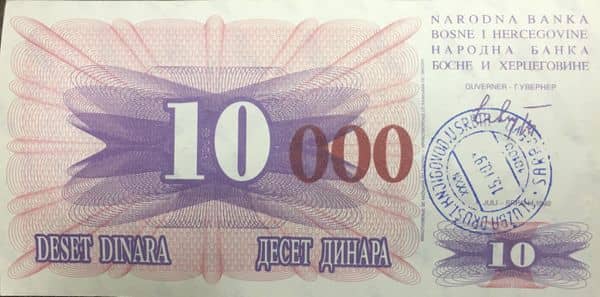 10000 Dinara from Bosnia Herzegovina