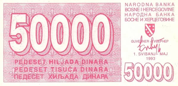 50000 Dinara from Bosnia Herzegovina
