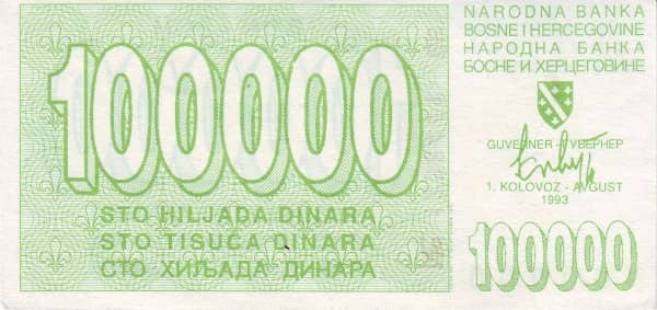100000 Dinara from Bosnia Herzegovina
