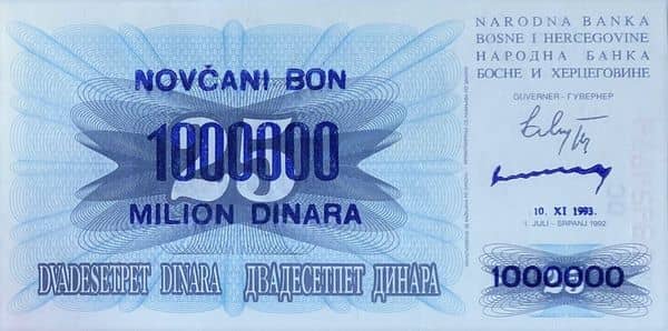 1000000 Dinara from Bosnia Herzegovina