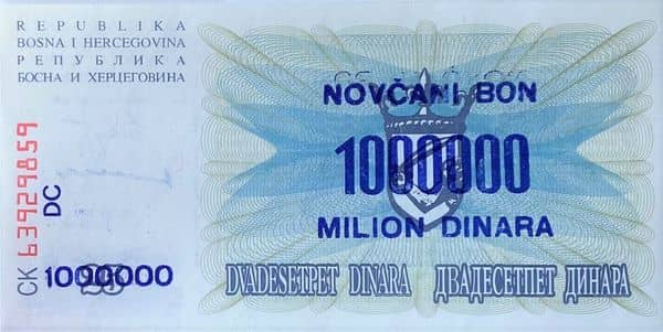 1000000 Dinara from Bosnia Herzegovina