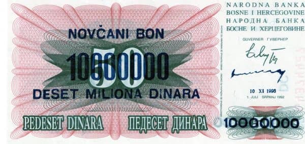 10000000 Dinara from Bosnia Herzegovina