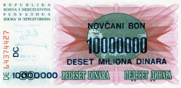 10000000 Dinara from Bosnia Herzegovina