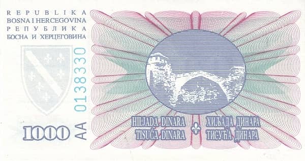 1000 Dinara from Bosnia Herzegovina