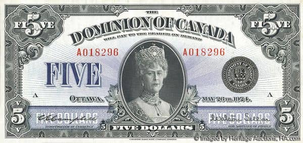 5 Dollars Dominion of Canada from Canada