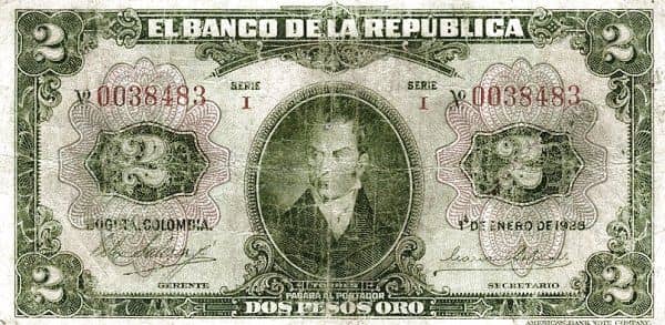 2 Pesos Oro from Colombia