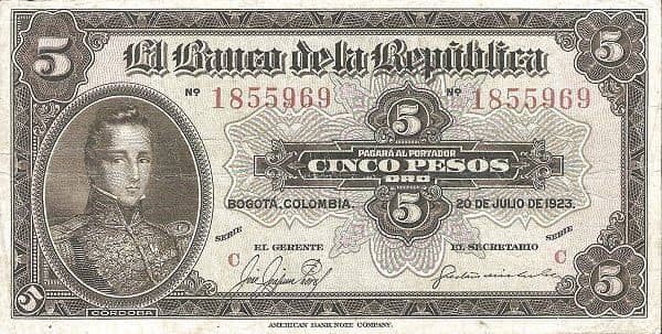5 Pesos Oro from Colombia