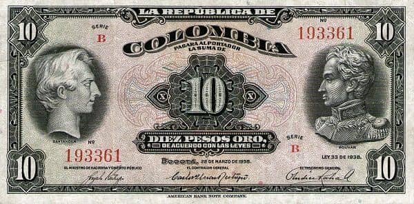 10 Pesos Oro from Colombia