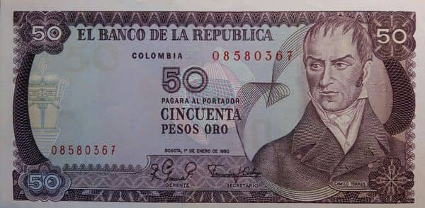 50 Pesos de oro from Colombia