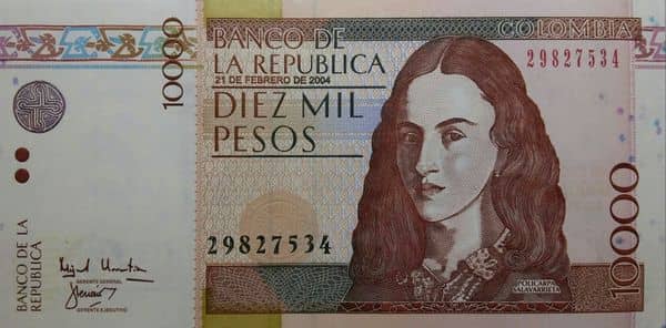 10000 Pesos from Colombia