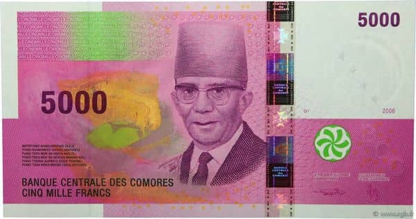 5000 Francs from Comoros