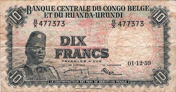 10 Francs from Belgian Congo
