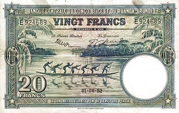 20 Francs from Belgian Congo