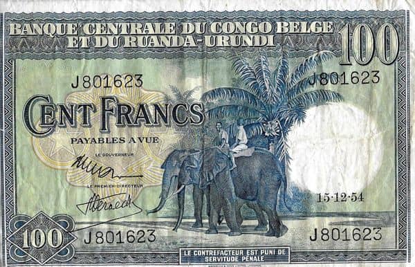 100 Francs from Belgian Congo