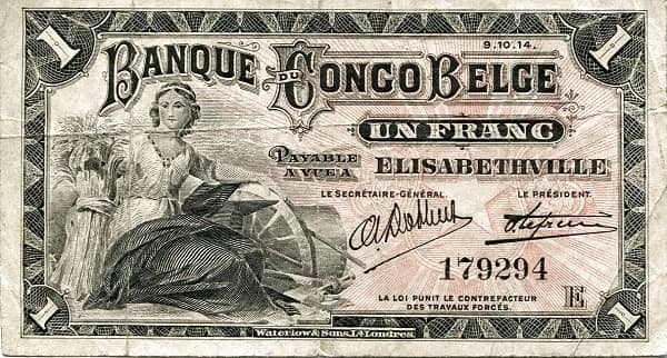 1 Franc Elisabethville from Belgian Congo