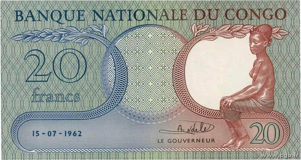 20 Francs from Congo-Rep. Democratic