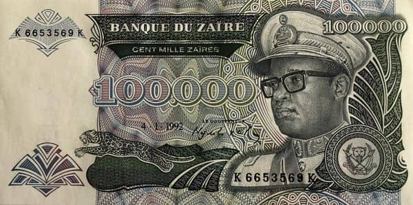 100000 Zaires from Congo-Rep. Democratic