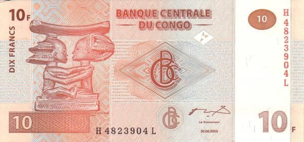 10 Francs from Congo-Rep. Democratic