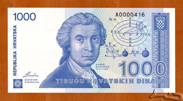 1000 Dinara from Croatia