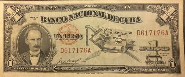 1 Peso Aniversario José Martí Centennial from Cuba
