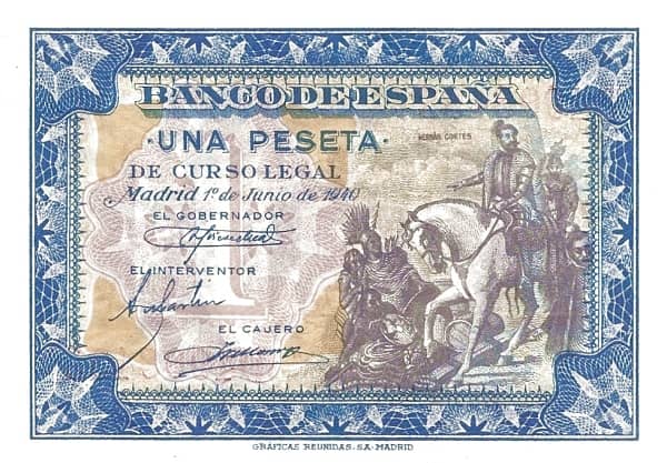 1 Peseta (Hernán Cortés) from Spain