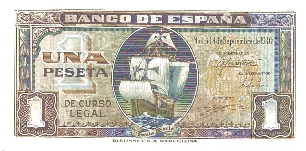 1 Peseta (las tres carabelas de Colón) from Spain