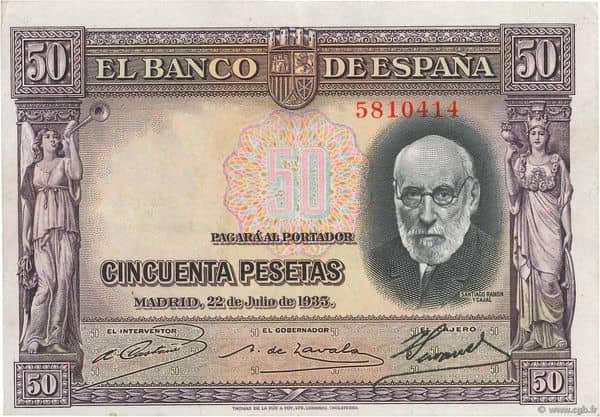 50 Pesetas (Santiago Ramón y Cajal) from Spain