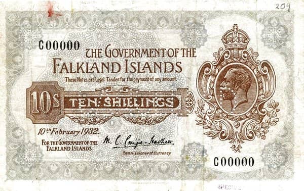 10 Shillings George V from Falkland Islands