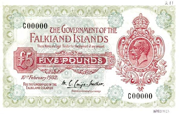 5 Pounds George V from Falkland Islands