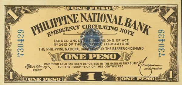 1 Peso WW I Emergency from Philippines
