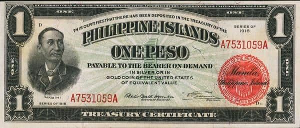 1 Peso Mabini from Philippines