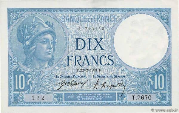 10 Francs Minerve from France