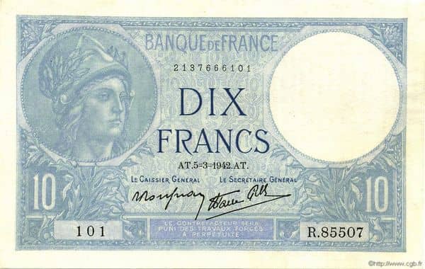 10 francs Minerve from France