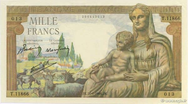 1000 Francs Déesse Déméter from France