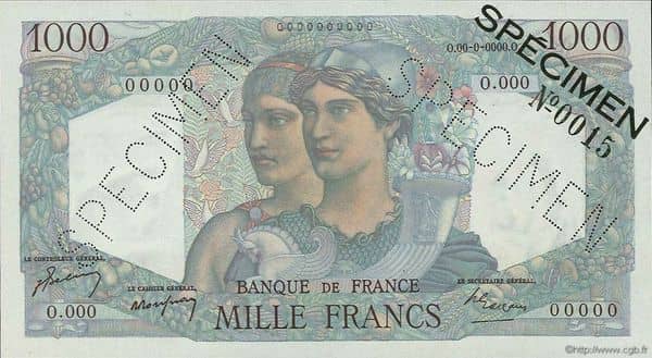 1000 Francs Minerve et Hercule from France