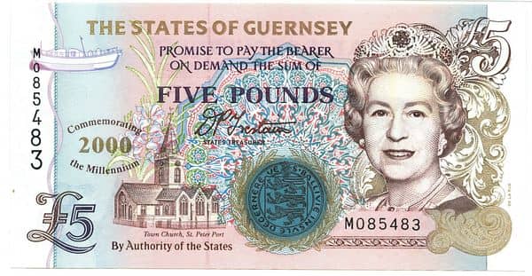 5 Pounds Year 2000 - Millennium from Guernsey