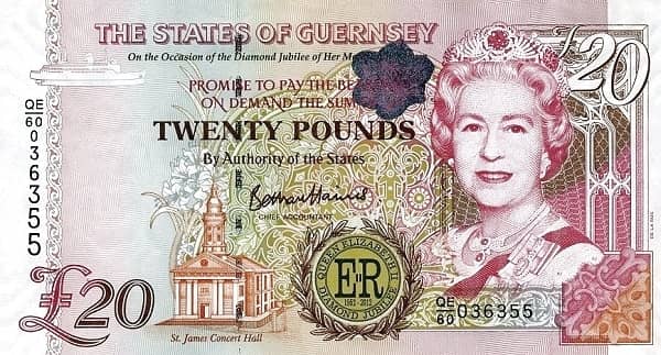 20 Pounds Queen Elizabeth II's Diamond Jubilee from Guernsey