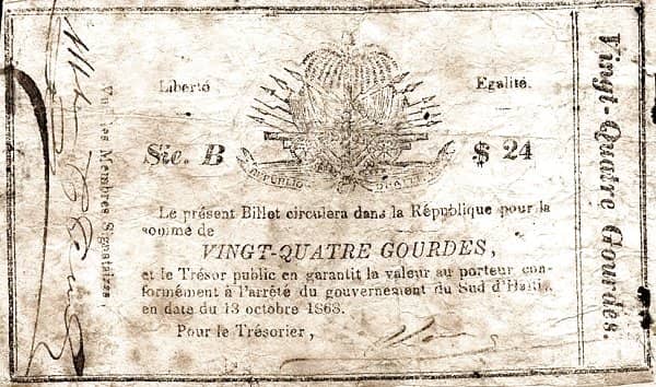 24 Gourdes Government of South Haiti from Haiti