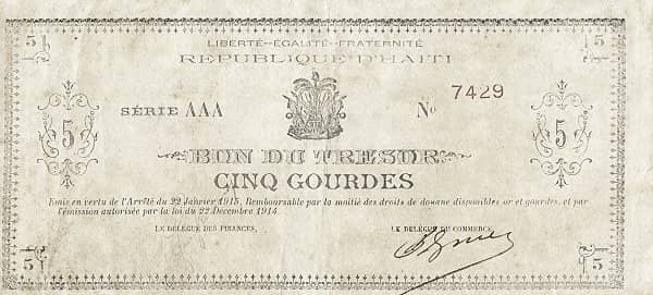 5 Gourdes Treasury bond from Haiti