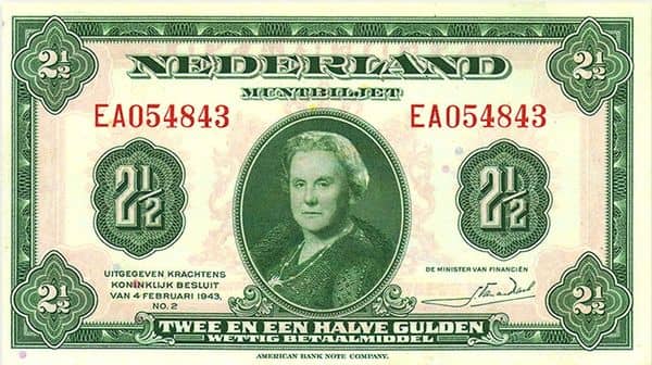 2 1/2 Gulden Wilhelmina from Netherlands 