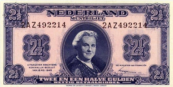 2 1/2 Gulden Wilhelmina from Netherlands 