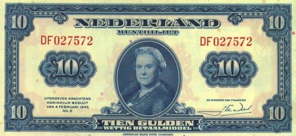 10 Gulden Wilhelmina from Netherlands 