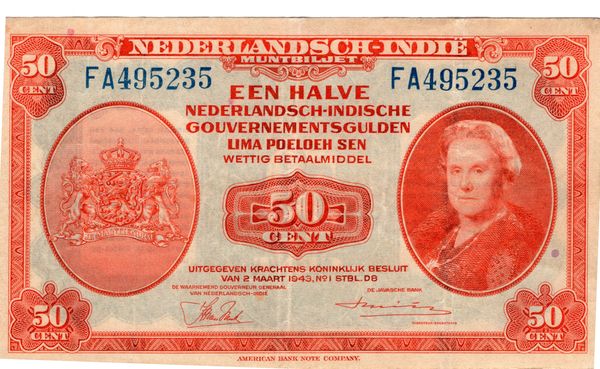 50 Cents Wilhelmina from Netherlands East Indies