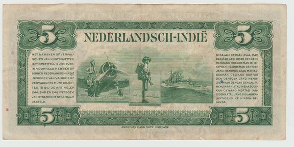 5 Gulden Wilhelmina from Netherlands East Indies