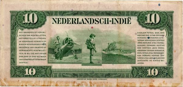 10 Gulden Wilhelmina from Netherlands East Indies