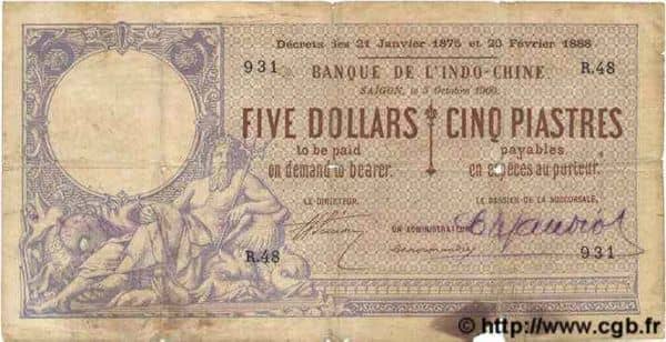 5 Dollars/ 5 Piastres from French Indochina