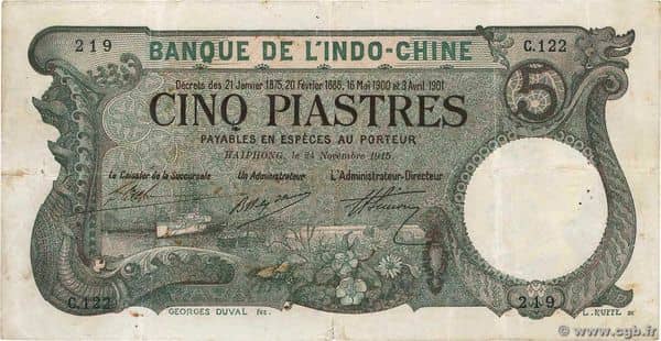 5 Piastres from French Indochina